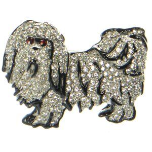 Kenneth Jay Lane KJL Black Enamel Crystal Maltese Dog Brooch
